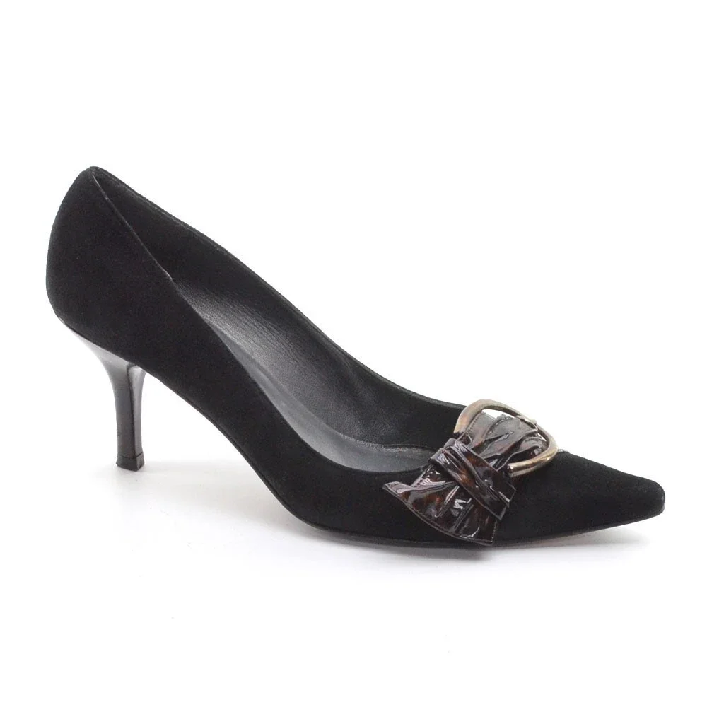 Stuart Weitzman Large Buckle Black Suede Pumps 8 M
